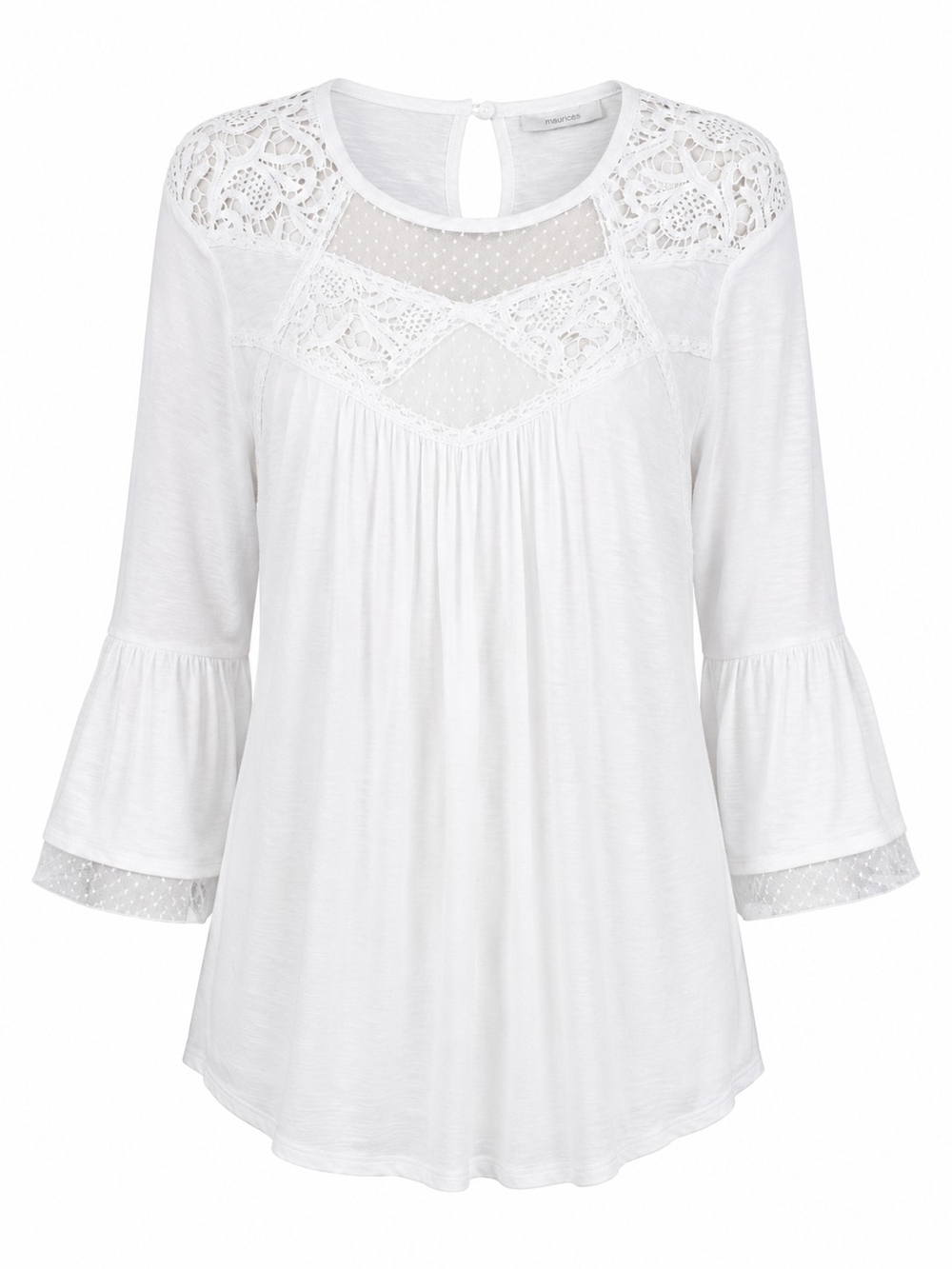 MAURICES | White Boho Crochet Lace Bell Sleeve Peasant Blouse | XL 14 16